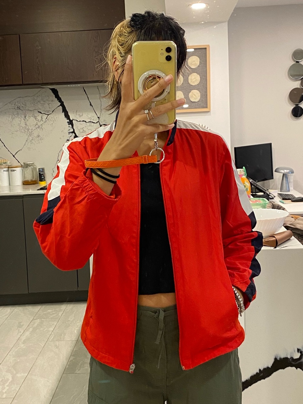 Vintage Fila Red Track Jacket with Navy & White Sleeve Stripes